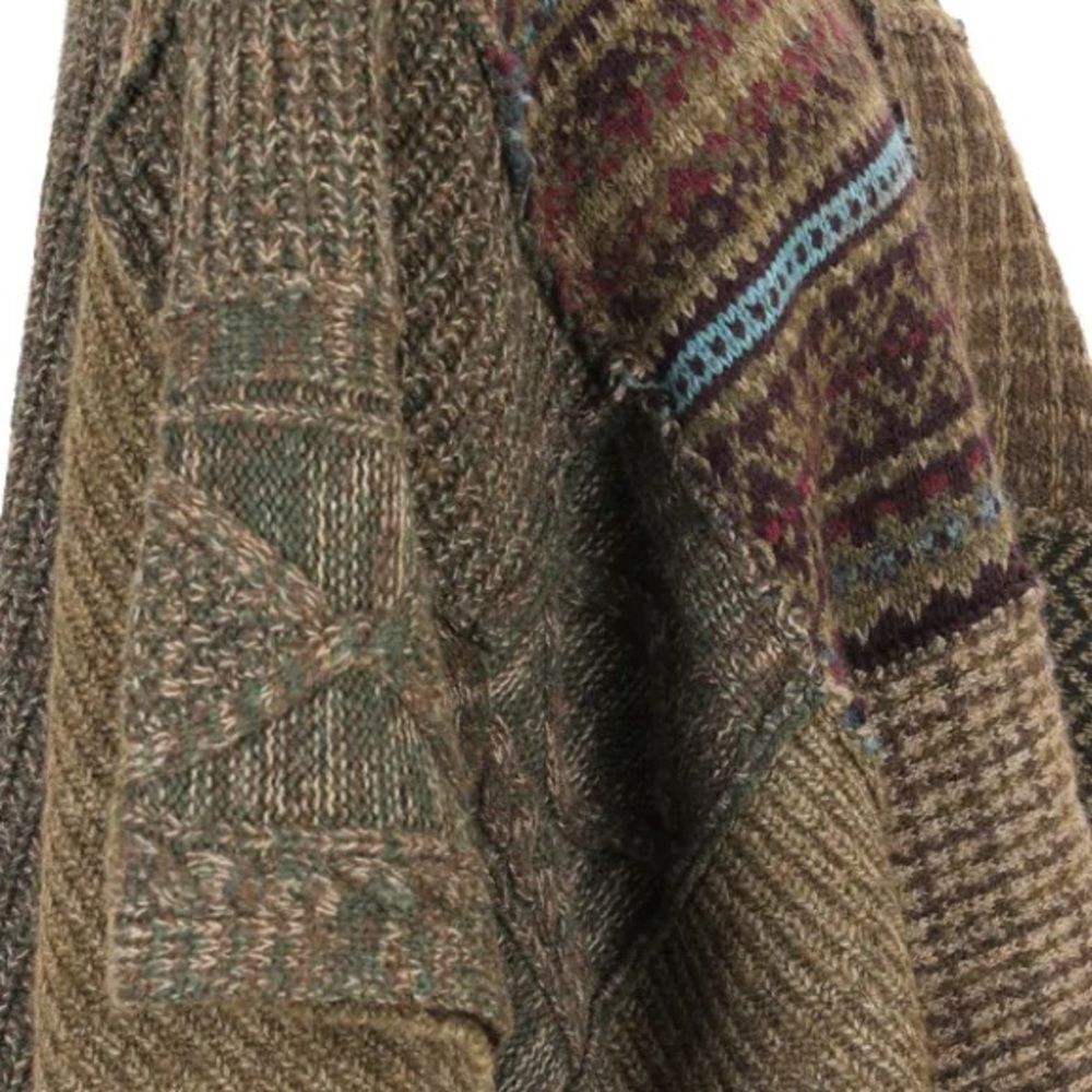 Polo Ralph Lauren Turtleneck Knit Poncho Olive and Brown Fair Isle Patchwork - Picture 3 of 16